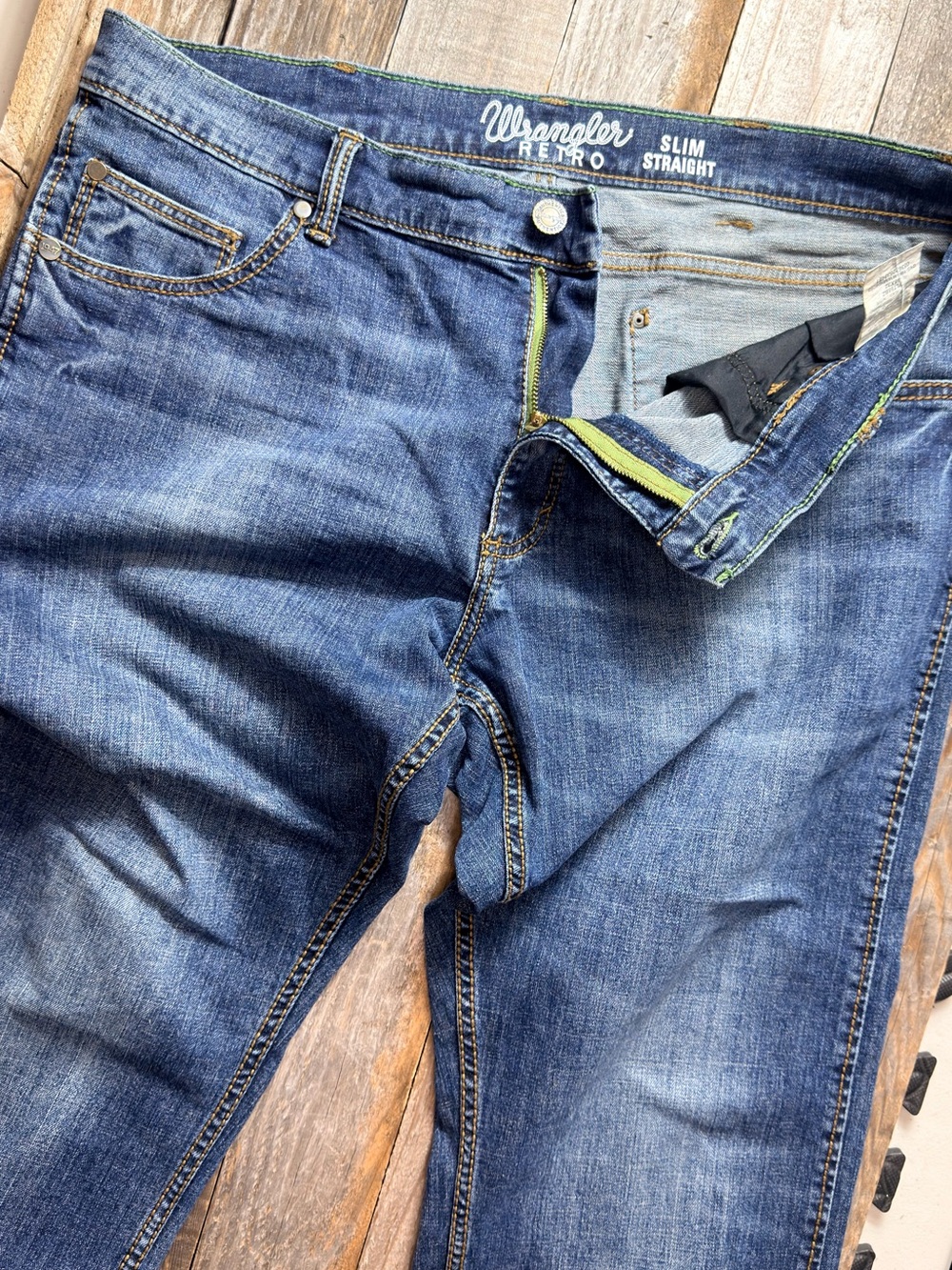 Wrangler 38x32 Slim Straight Men's Jeans - Dark Blue Denim